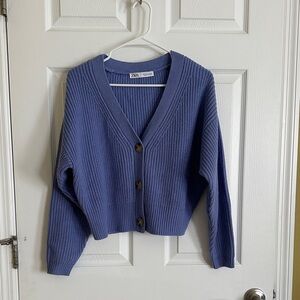 Zara Women's Ribbed Purple Cardigan sweater